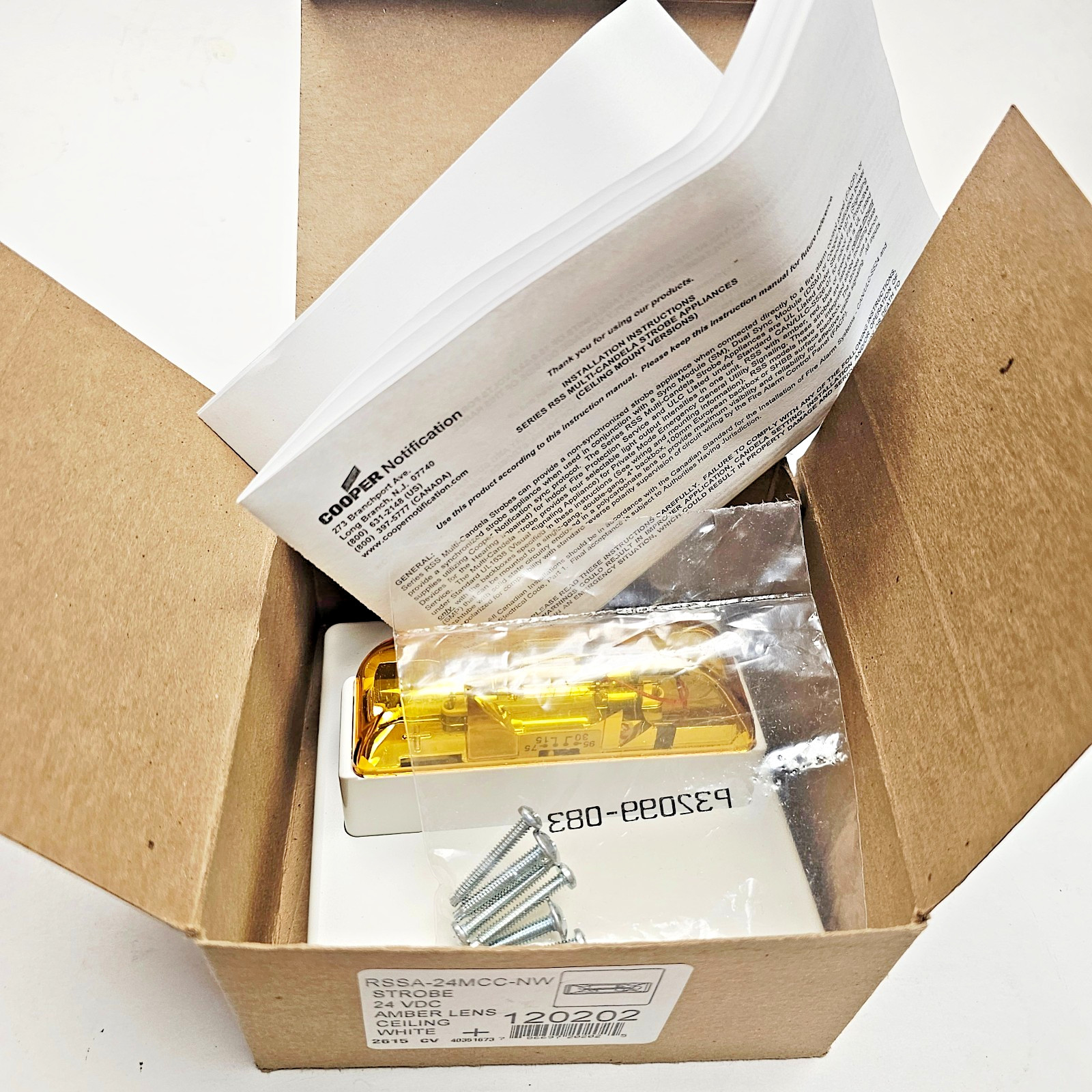 Cooper RSSA-24MCC-NW Strobe 24VDC Amber Lens Ceiling NEW