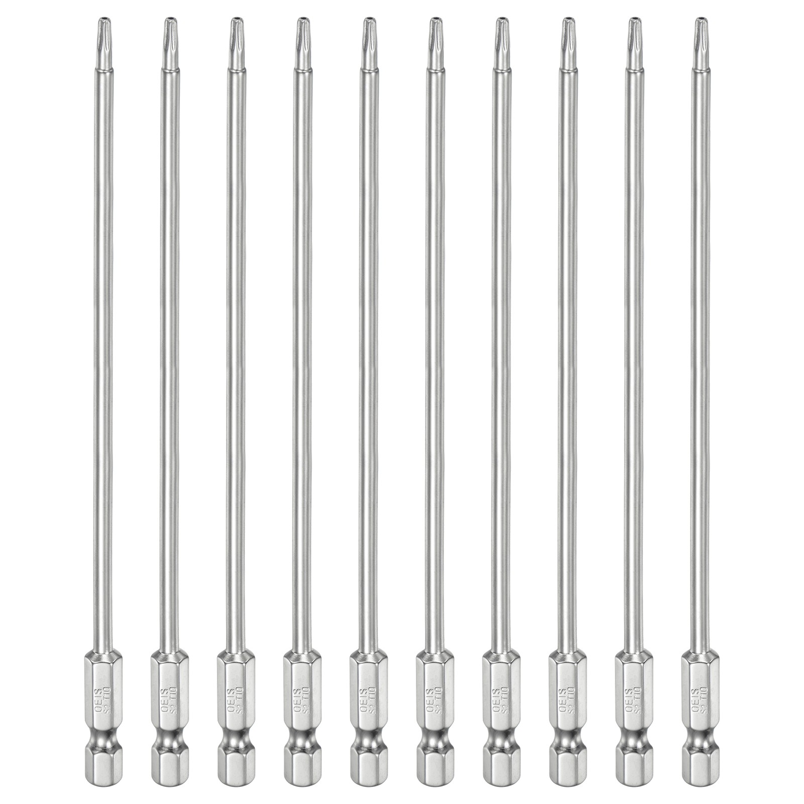 10pcs T10 Security Torx Bit 1/4" Hex Shank 6" Long Tamper Resistant Star Bits