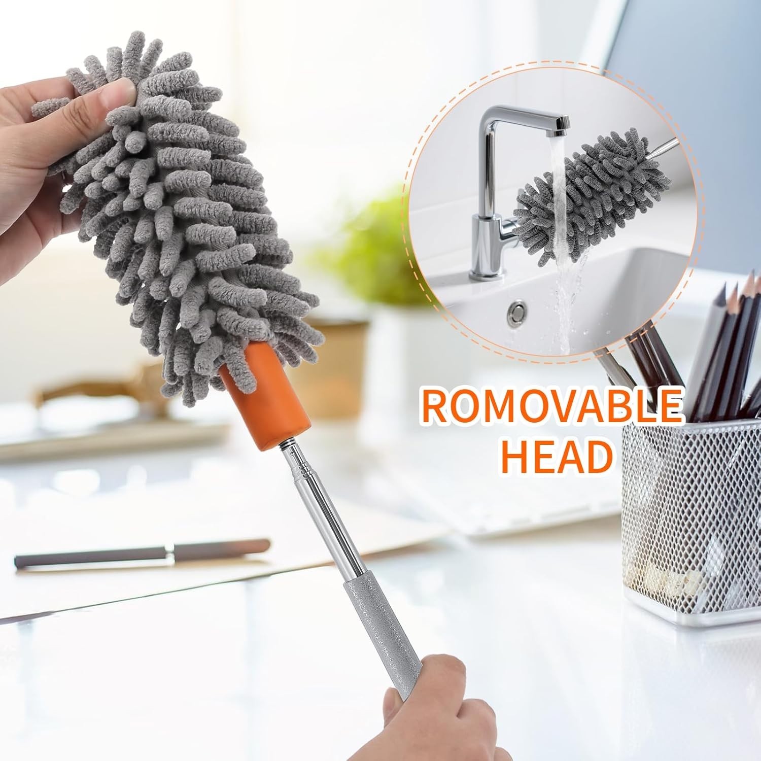 Compact Washable Duster with 360° Rotatable Head for Home, Office & Car Cleaning