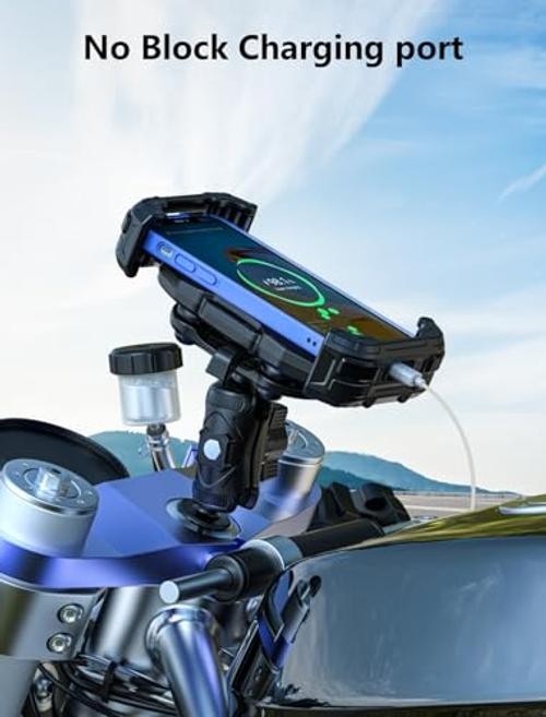 Motorcycle Fork Stem Phone Mount with Vibration Dampener, Adjustable Heavy