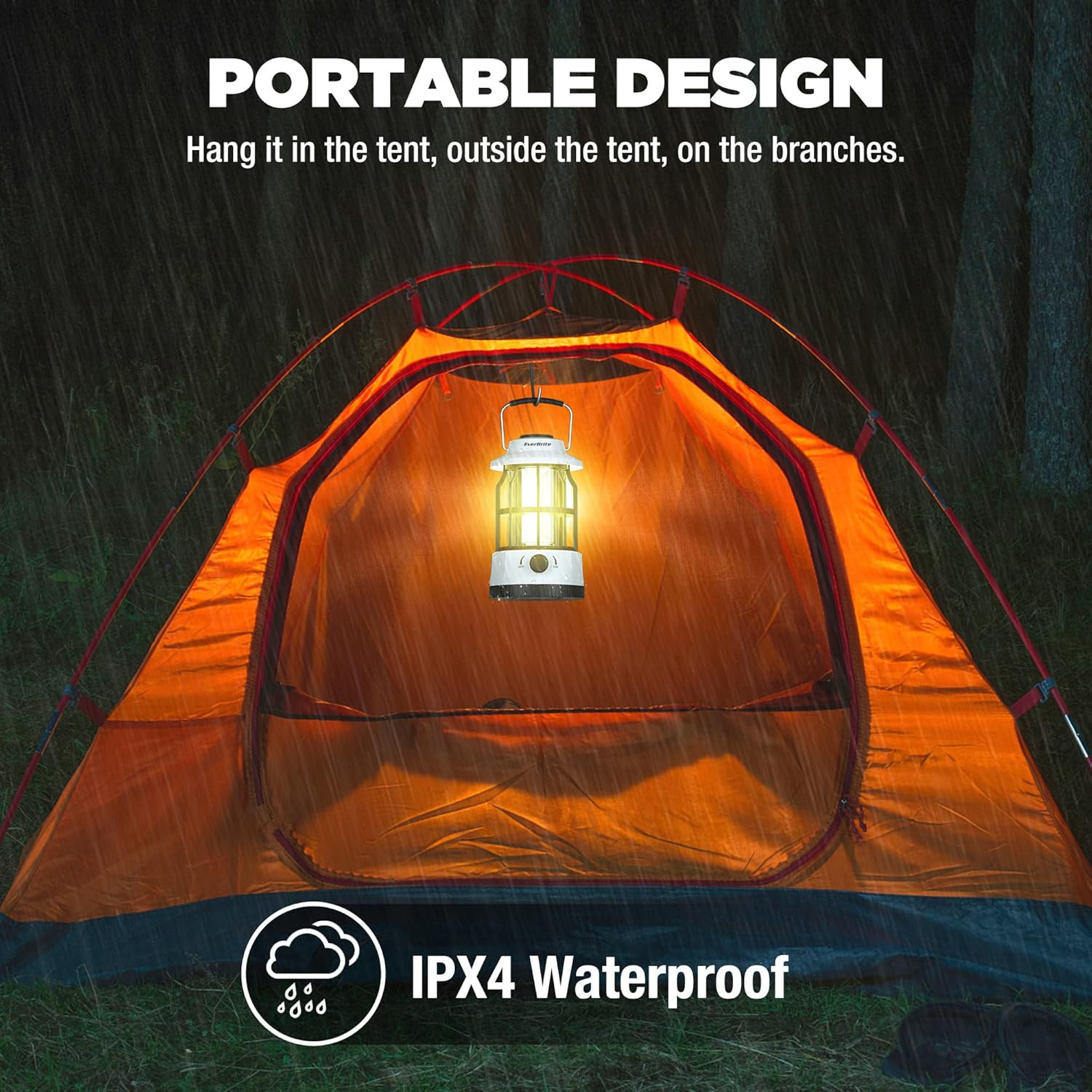 Everbrite LED Camping Lantern, USB C Rechargeable with Stepless Dimming, Vintage