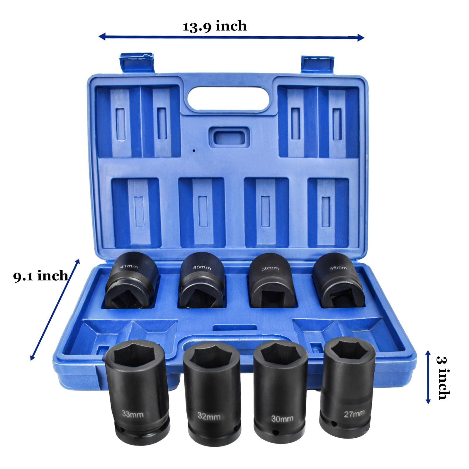 8 Metric Deep Impact Socket 1" inch Drive 6 Point Universal Hex Jumbo Socket Set