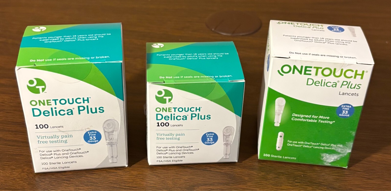 Lot Of 3 One Touch Delica Plus Lancets 100 Extra Fine 33 Gauge- NEW (Exp 2028+)