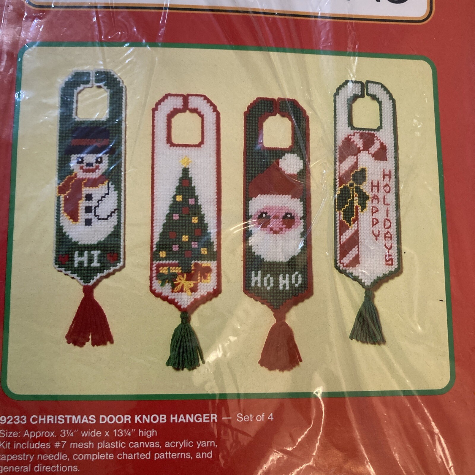 Vtg Rare J & L Crafts Christmas Door Knob Hanger Needlepoint 1989 pattern #9233