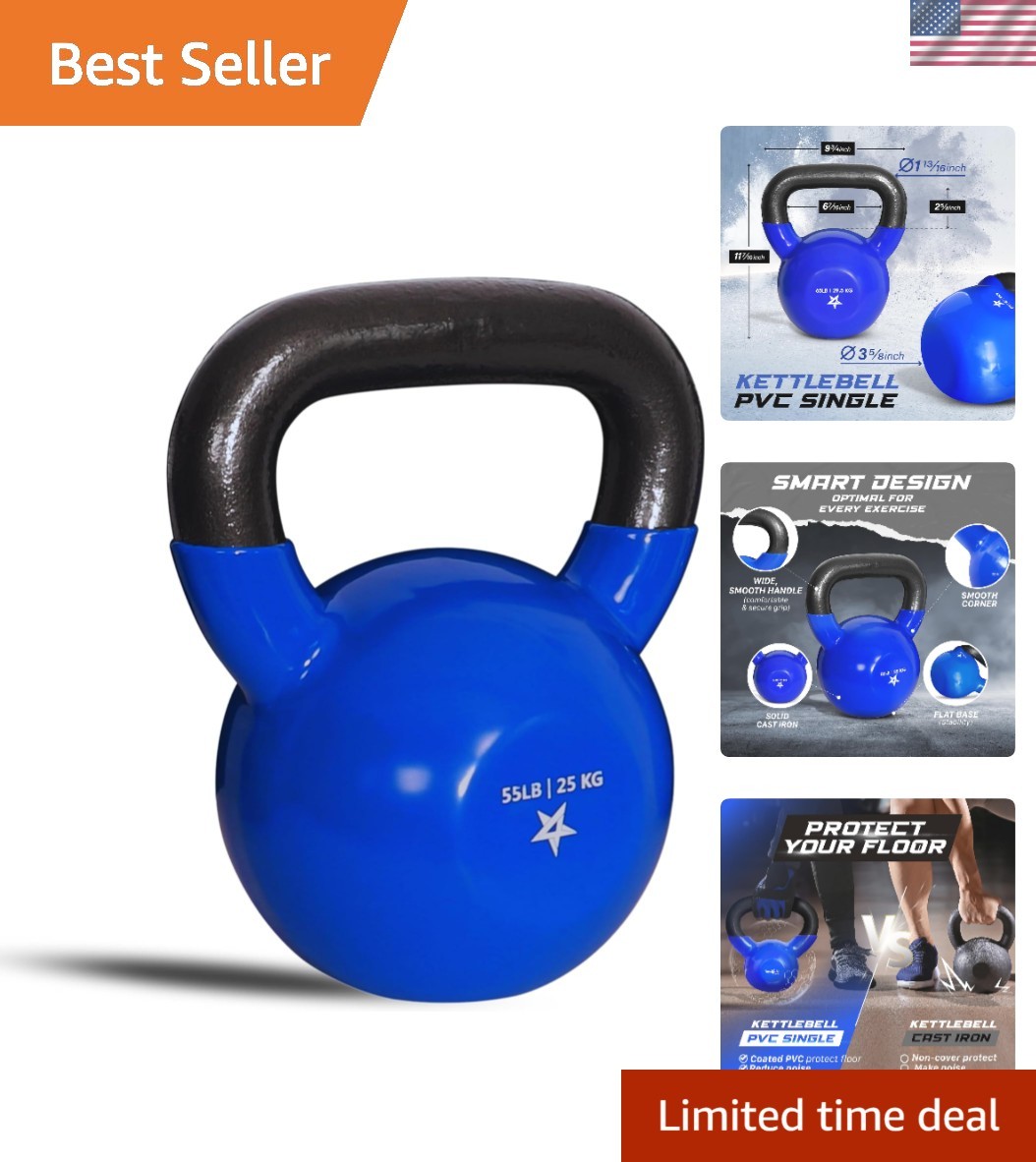 Kettlebell, 5-100 LB Vinyl Coated Cast Iron Strength Training Kettlebells for...