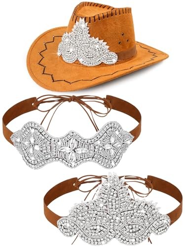 2 Pcs Rhinestone Cowboy Hat Bands for Women Bling Cowgirls Hat Bands Vintage