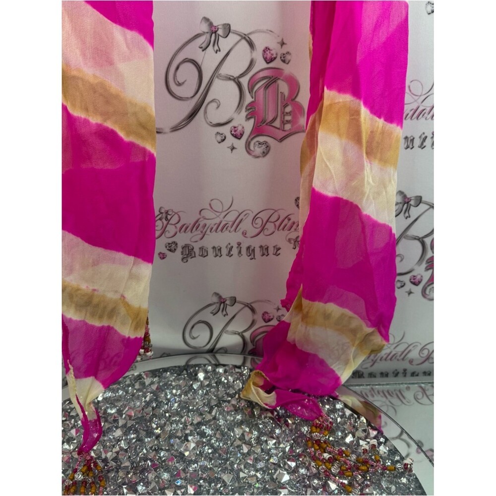 Scarf scarve beaded neon stripes Lightweight Pink and Cream Striped Scarf by