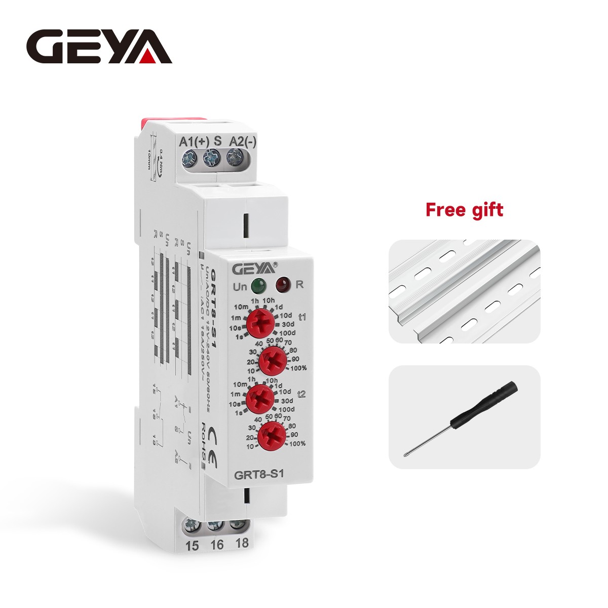 GEYA Asymmetric Cycle ON/OFF Timer Relay Switch 16A AC/DC12-240V Cycle Din Rail