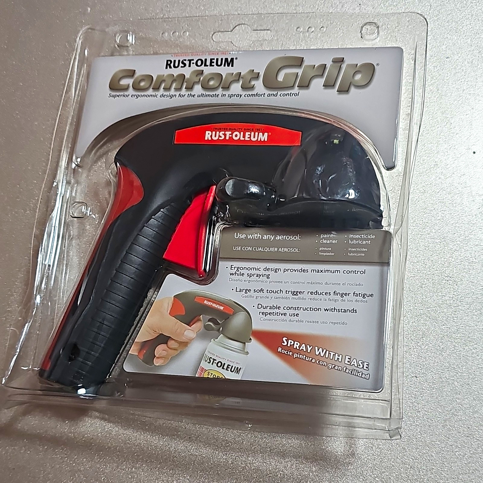 Rust-Oleum Comfort Grip Spray Handle, Ergonomic Soft Trigger, Black/Red
