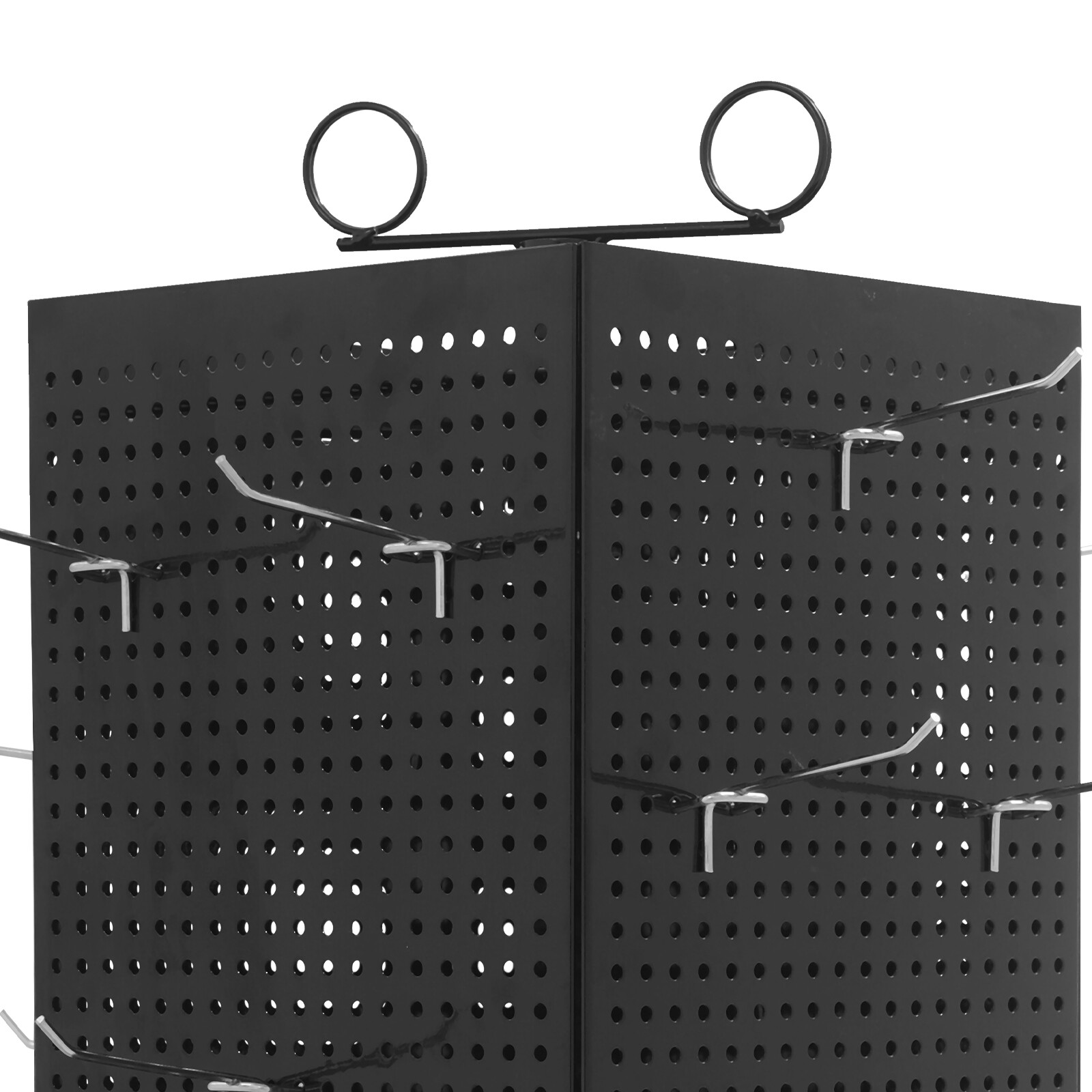 4-sided Black Revolving Display Stand Perforated Panel Display Stand Pegboard