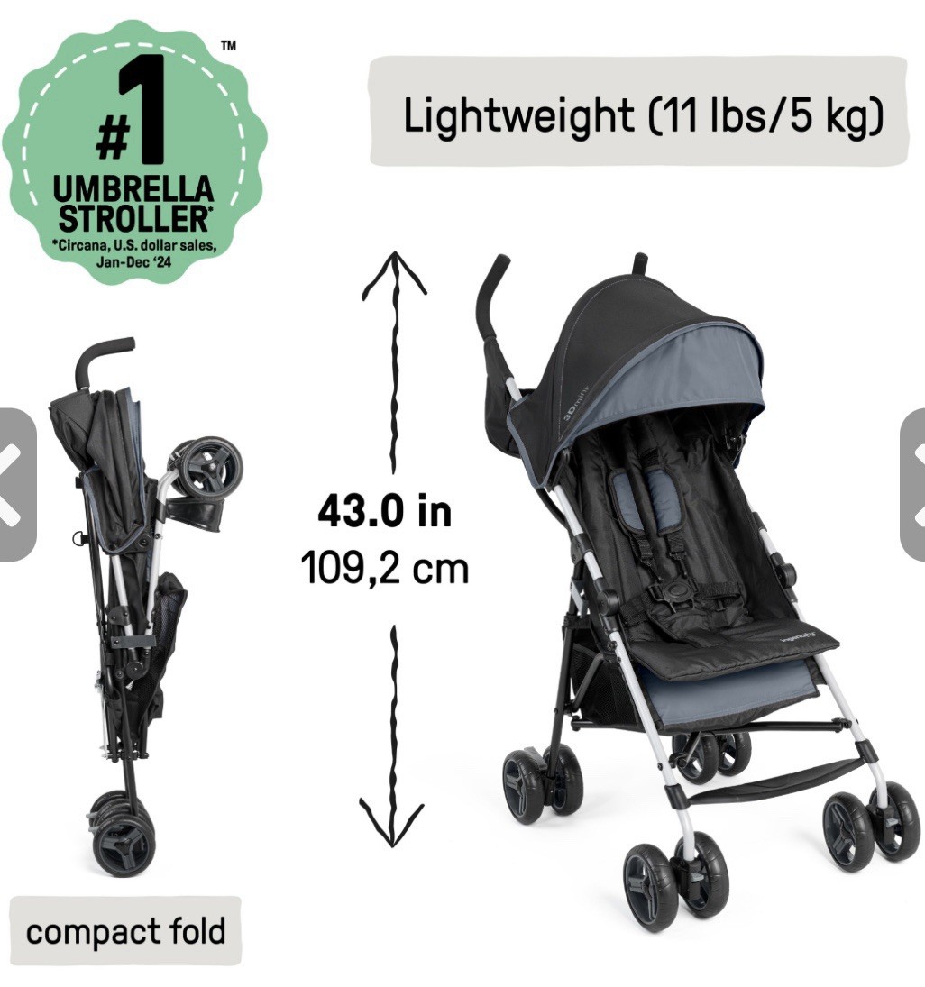 Ingenuity 3D Mini Convenience Umbrella Stroller Lightweight Compact Fold Slate