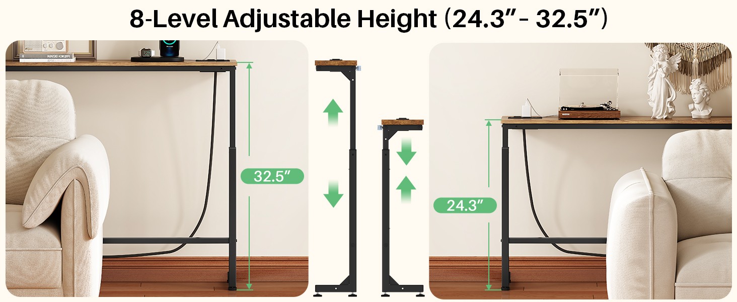 94.5" Extra Long Behind Couch Table, Adjustable Height Narrow Console Table with