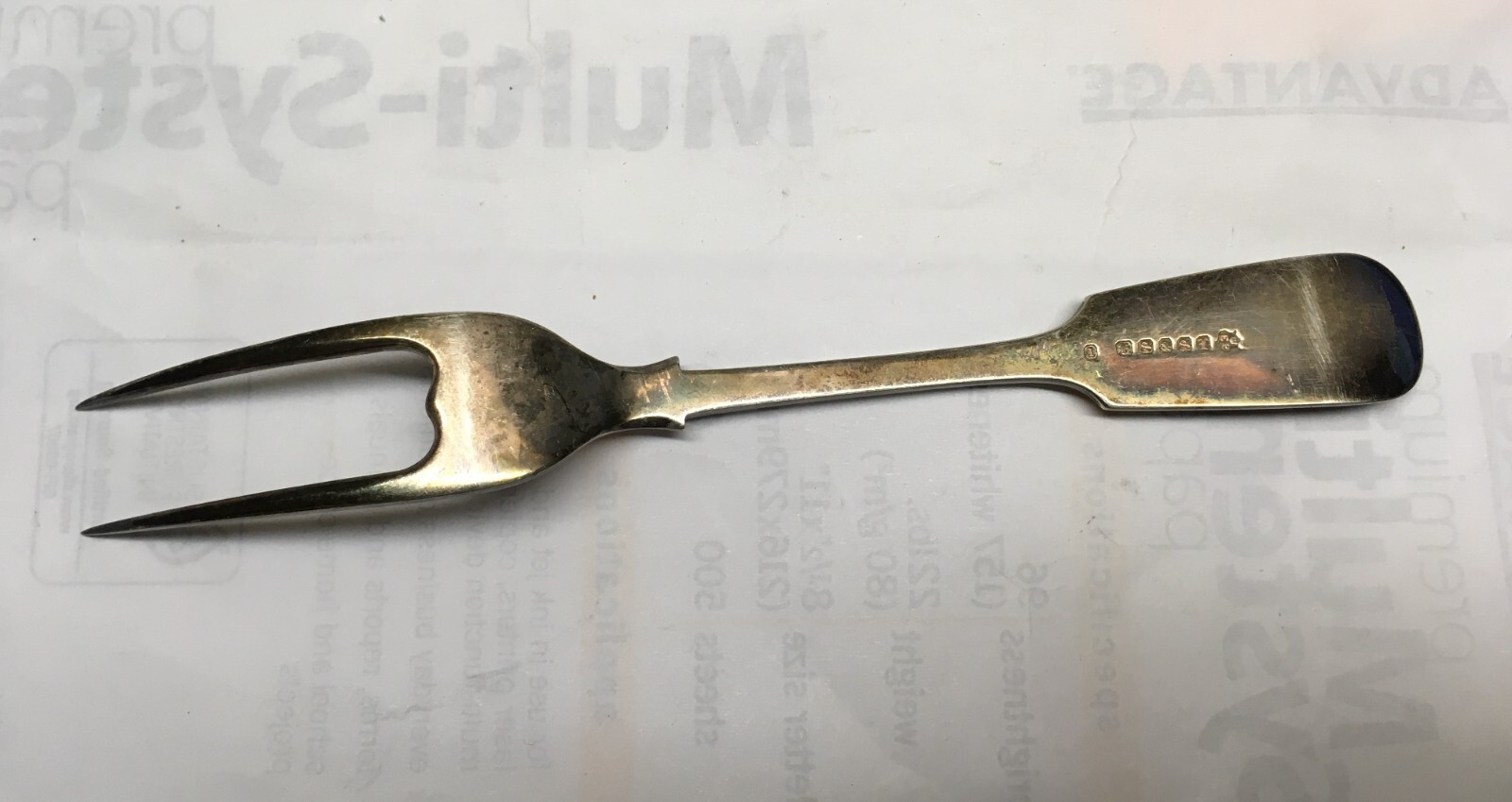 Antique Silverplate Serving Fork 8-1/4” HS&S (?) Rooster Monogram Unknown Stampe