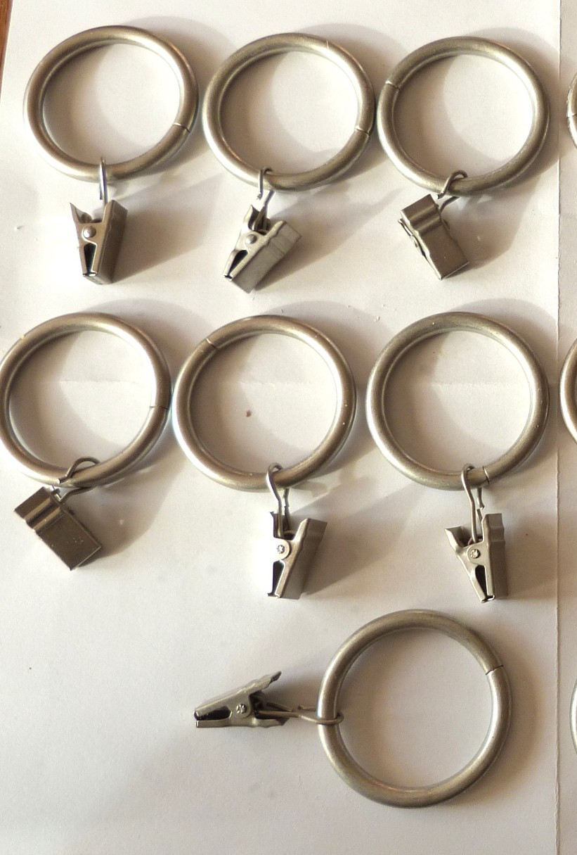 Curtain Rod Clip Rings for 1" Rod, Set of 7, Silver Nickel, 1 11/16 OD 1 1/4 ID
