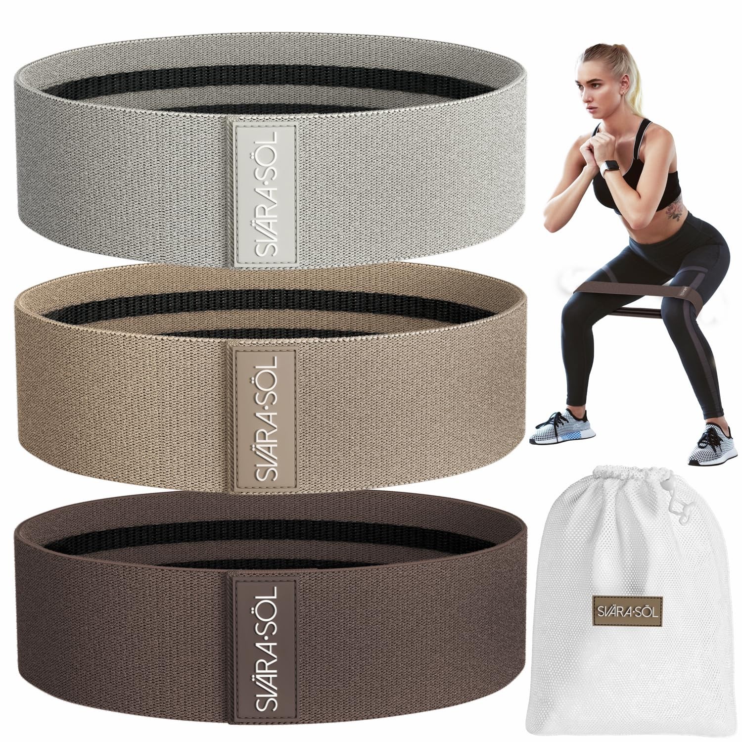 Fabric Resistance Bands Set of 3 for Legs Glutes Arms Strength Training