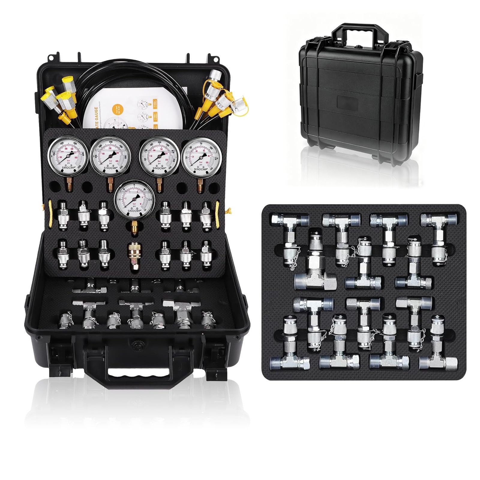 SINOCMP Hydraulic Pressure Test Kit with 5 Gauges 5 Test Hoses 13 Couplings 1...
