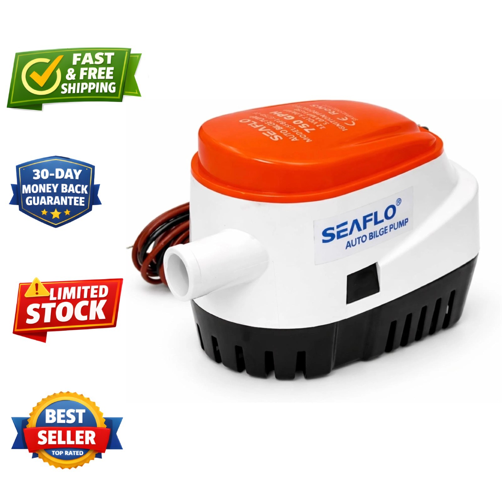 06 Series 750GPH Automatic Submersible Bilge Pump with Built-In Float Switch 12V