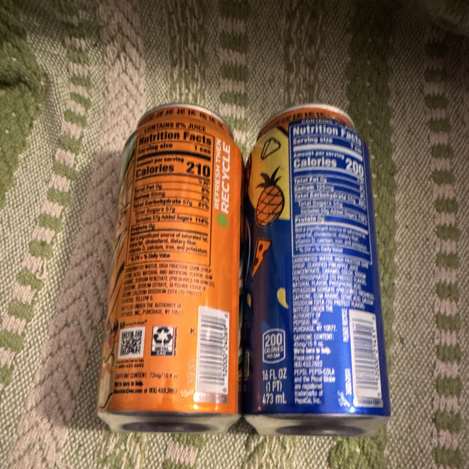 Mountain Dew Mango Rush & Pepsi Pineapple 16 oz Pull Tab Cans (2)