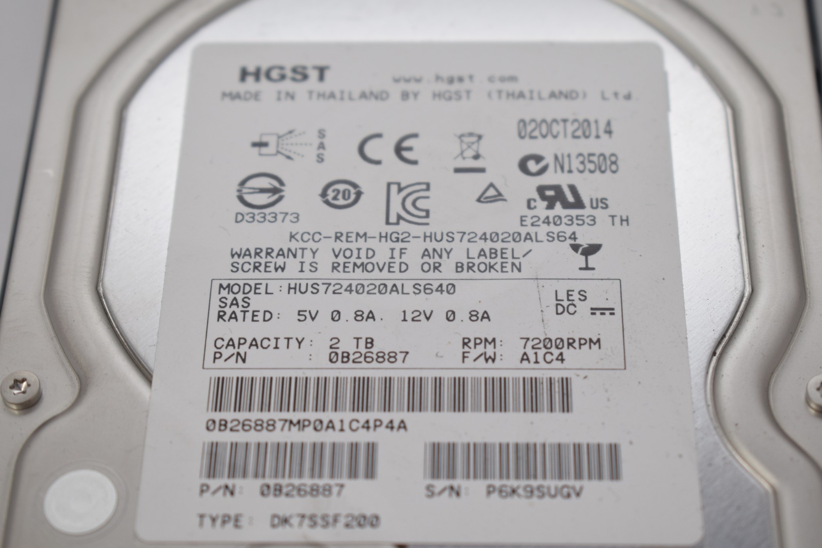 HGST Ultrastar 7K4000 HUS724020ALS640 0B26887 2TB Enterprise HDD Hard Drive