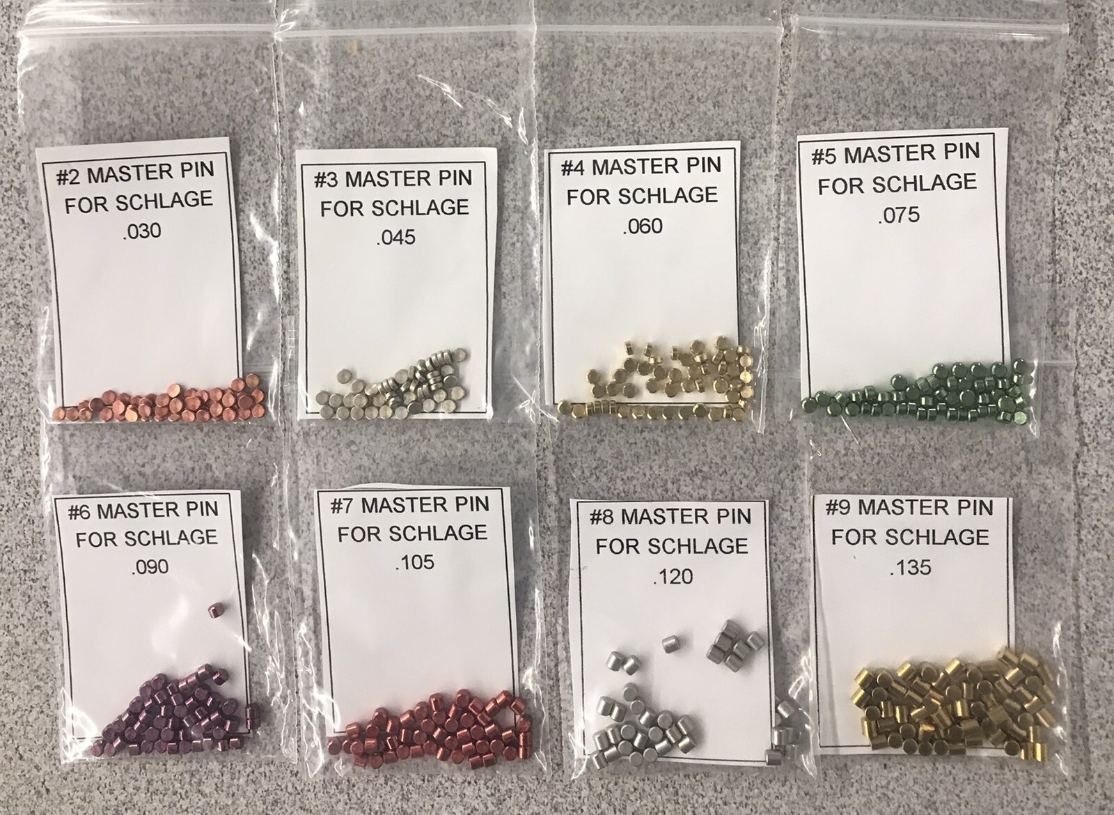 Master Pin Refill Packs For Schlage Rekey kit. 50 pins each of all 8 sizes #2-9T