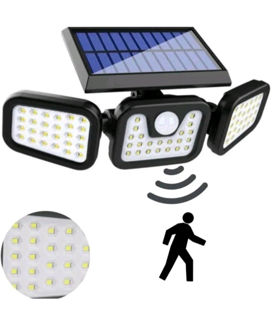 100 LED Solar Powered Motion Sensor Security Outdoor Lights 3 Head Dusk To Dawn