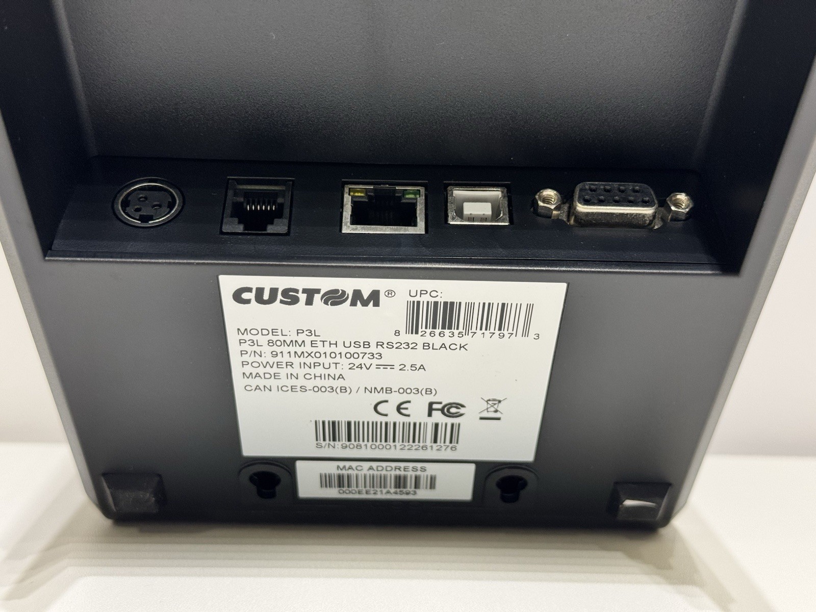 Custom P3L Thermal Receipt Printer USB/Serial/Ethernet - Black