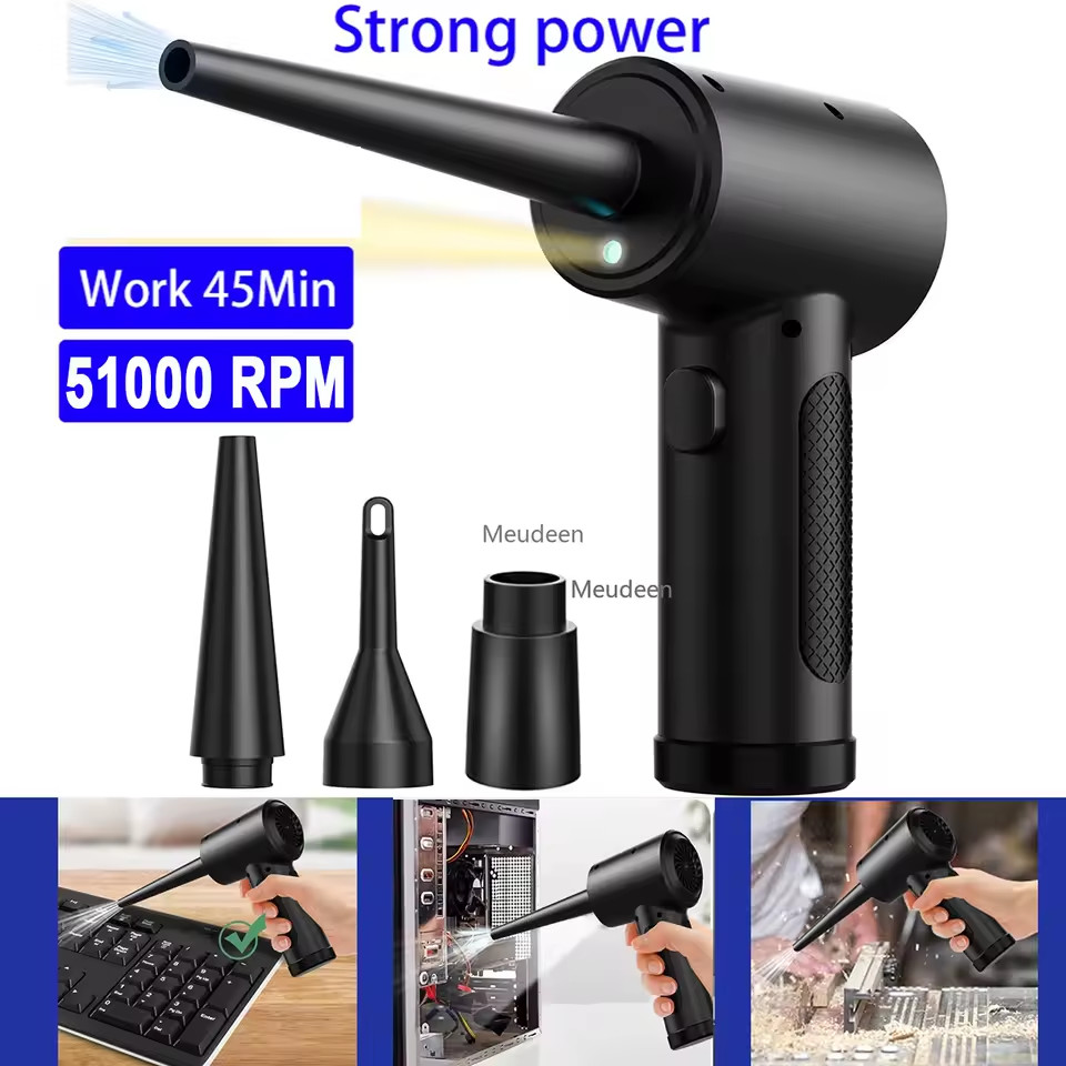 51000RPM Cordless Air Duster – USB Rechargeable Compressed Air Blower with LED L