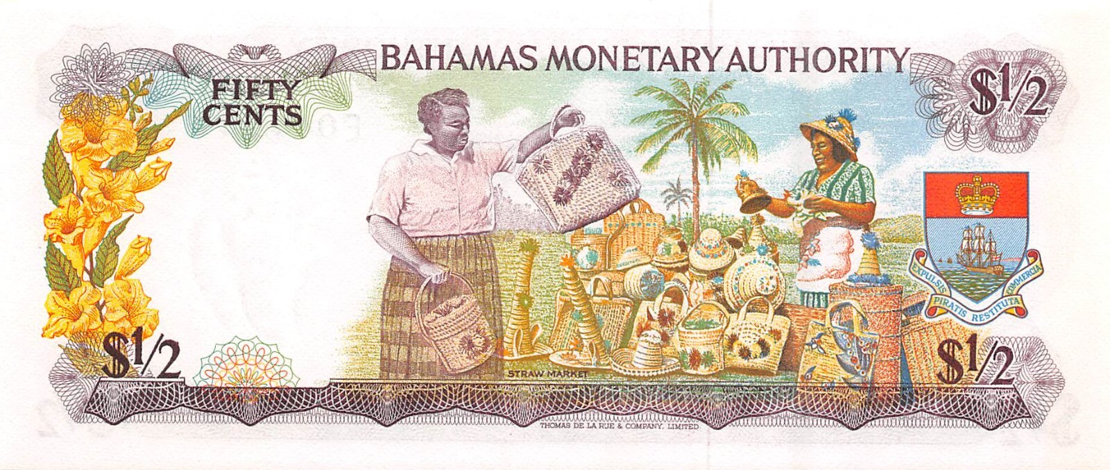 Bahamas   $ 1/2   Act. 1968  Series  E  Que. II  Uncirculated Banknote PMG6