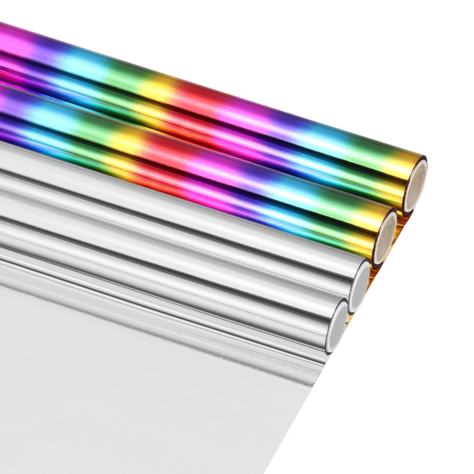 4Pcs Silver/Colorful Hot Stamping Heat-Activated Foil Roll, 6" W x 3ft l