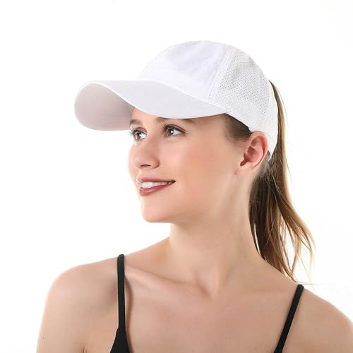 Ponytail Hat for Womens, Quick Drying Mesh Ponytail Hole One Size White