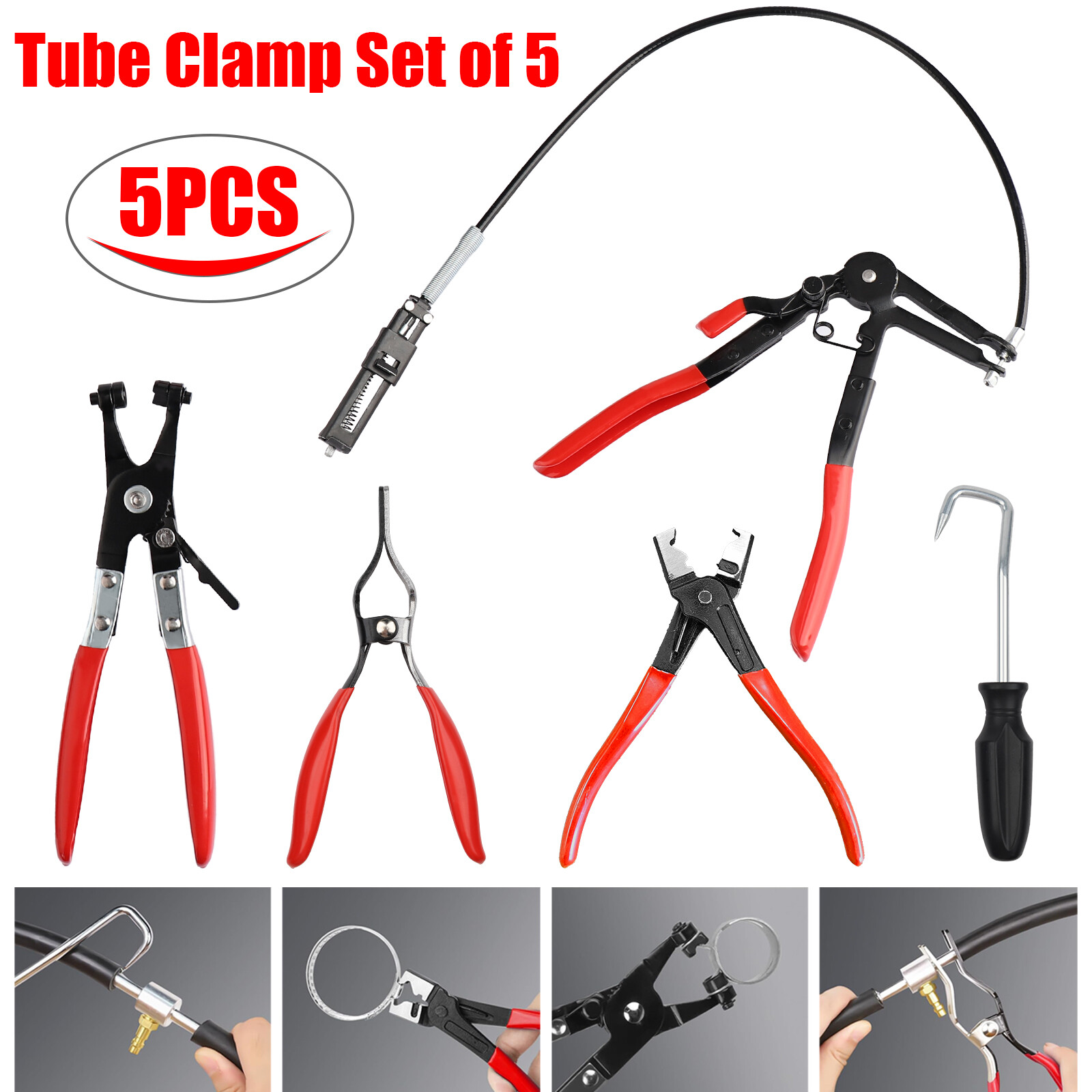 4/5x Hose Clamp Clip Remover Pliers Wire Long Reach Kit Fuel Oil Water Hose Tool