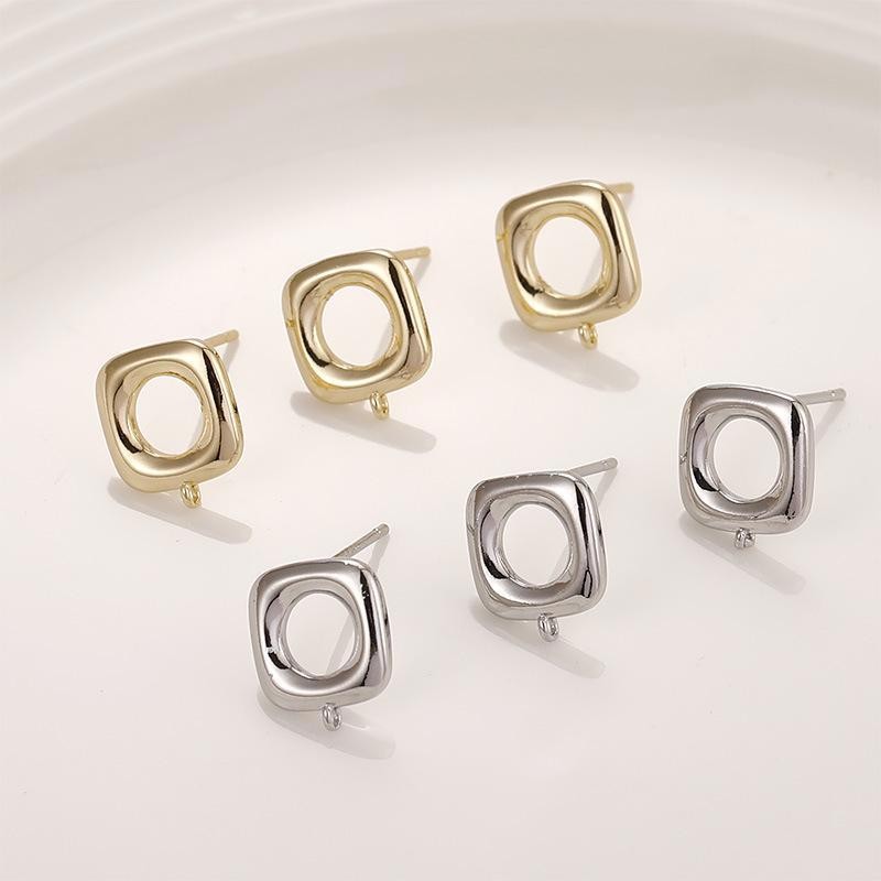 2Pairs 14K Gold Plated/Rhodium Square Shape Earrings Component 10X11mm GLWH512