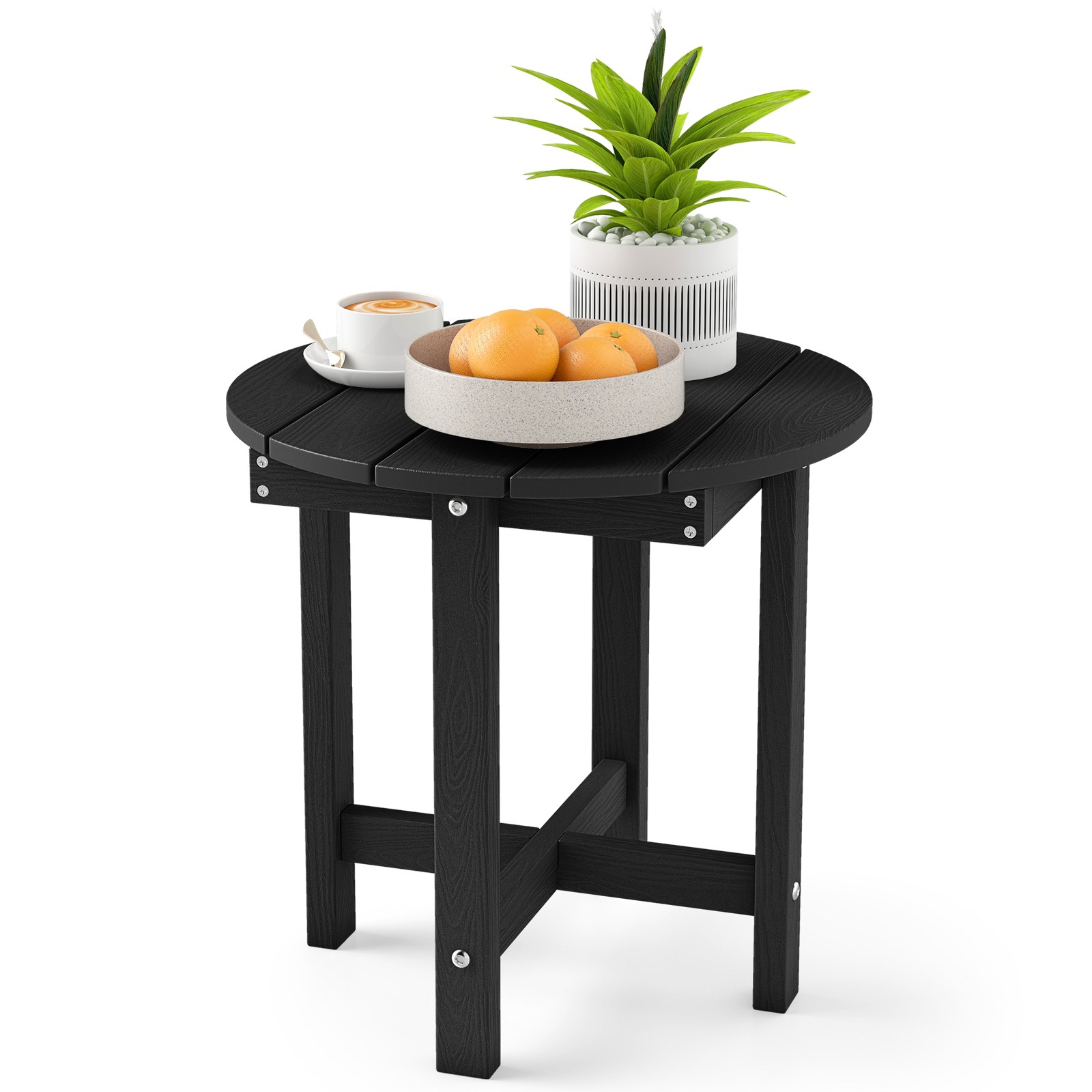 Outdoor Side Table w/Weather-Resistant, Waterproof Top for Patio Deck Pool Porch