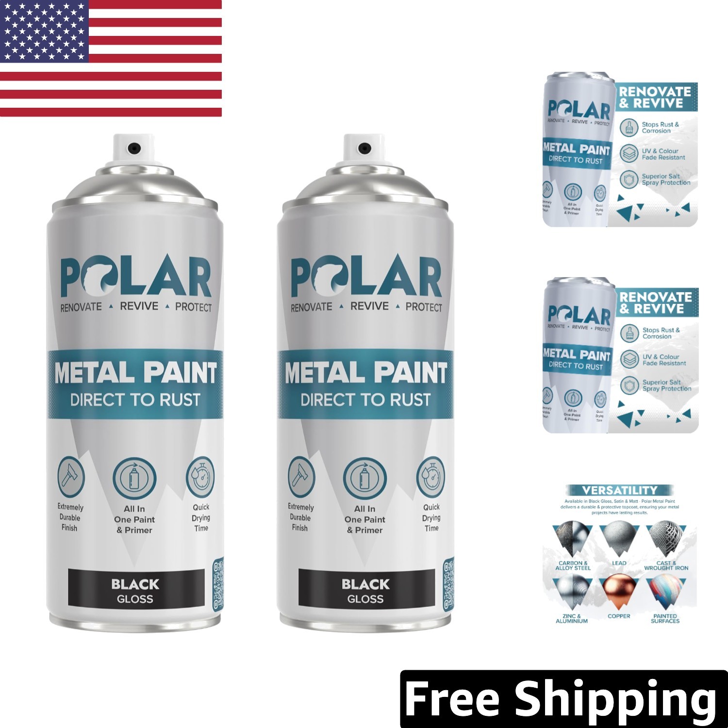 Polar Quick-Dry Gloss Black Spray Paint, 27 Fl Oz - Perfect for Outdoor Projects