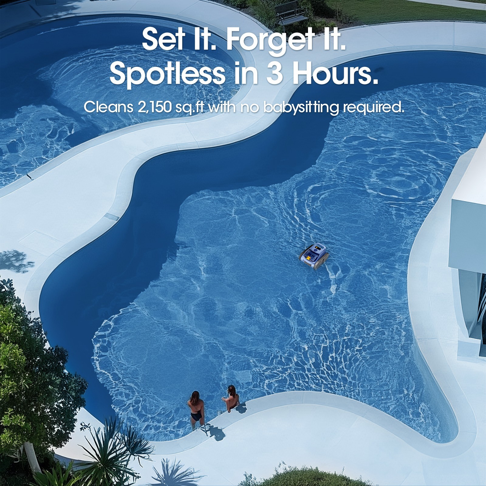 Seauto Cordless Robotic Pool Cleaner – 3H Sonar Navigation, Auto Path Planning