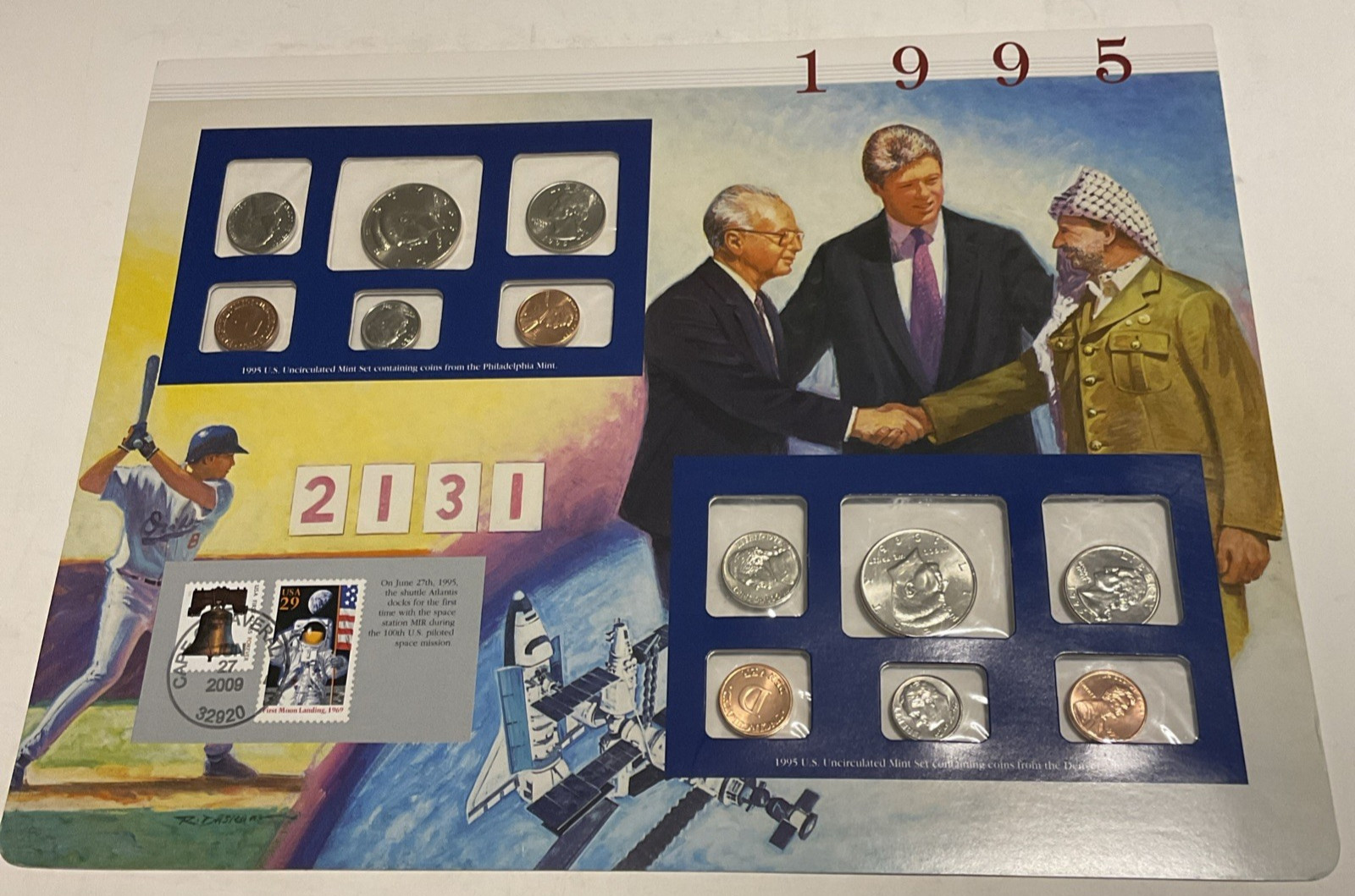 1995 P/D Uncirculated Mint Set Postal Commemorative Society Coin & Stamps