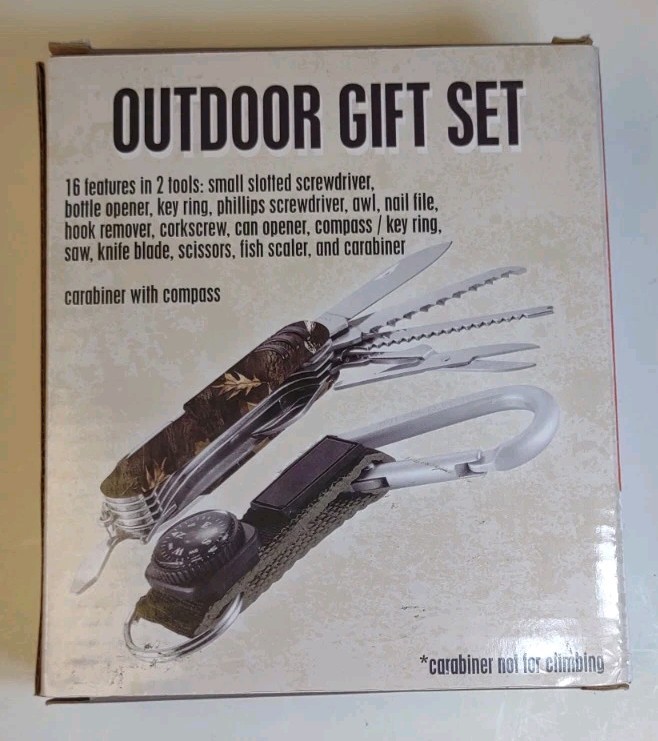 Outdoor Camping Multi-Function Tools Compass Carabiner 16 Functions In 2 Pieces