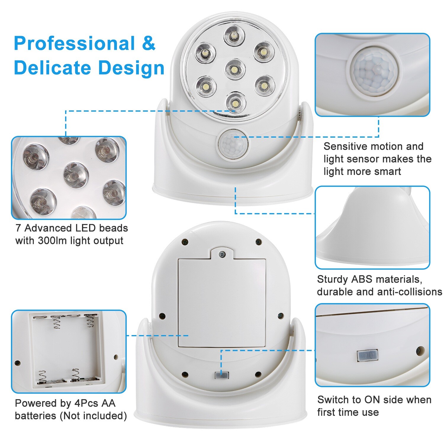 Adjustable 7LED Motion Activated Sensor Cordless Light Indoor Outdoor Patio Wall