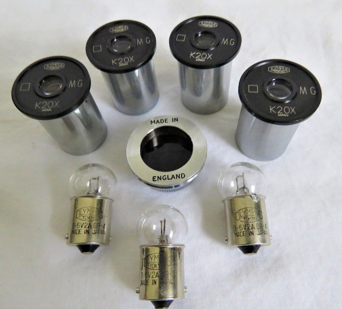 Olympus Microscope Objective Set (100, 40, 20, 10) & 4 Lenses 3 Bulbs CASE Full