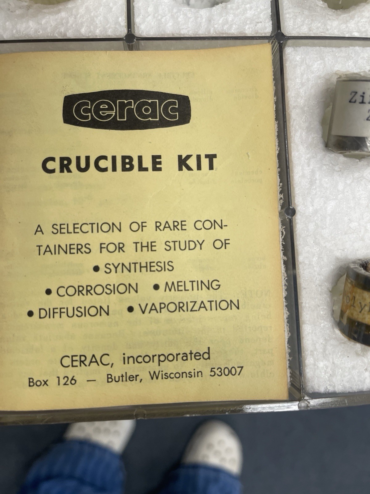 Cerac Crucible Kit Used 6 Pieces Left Good Condition