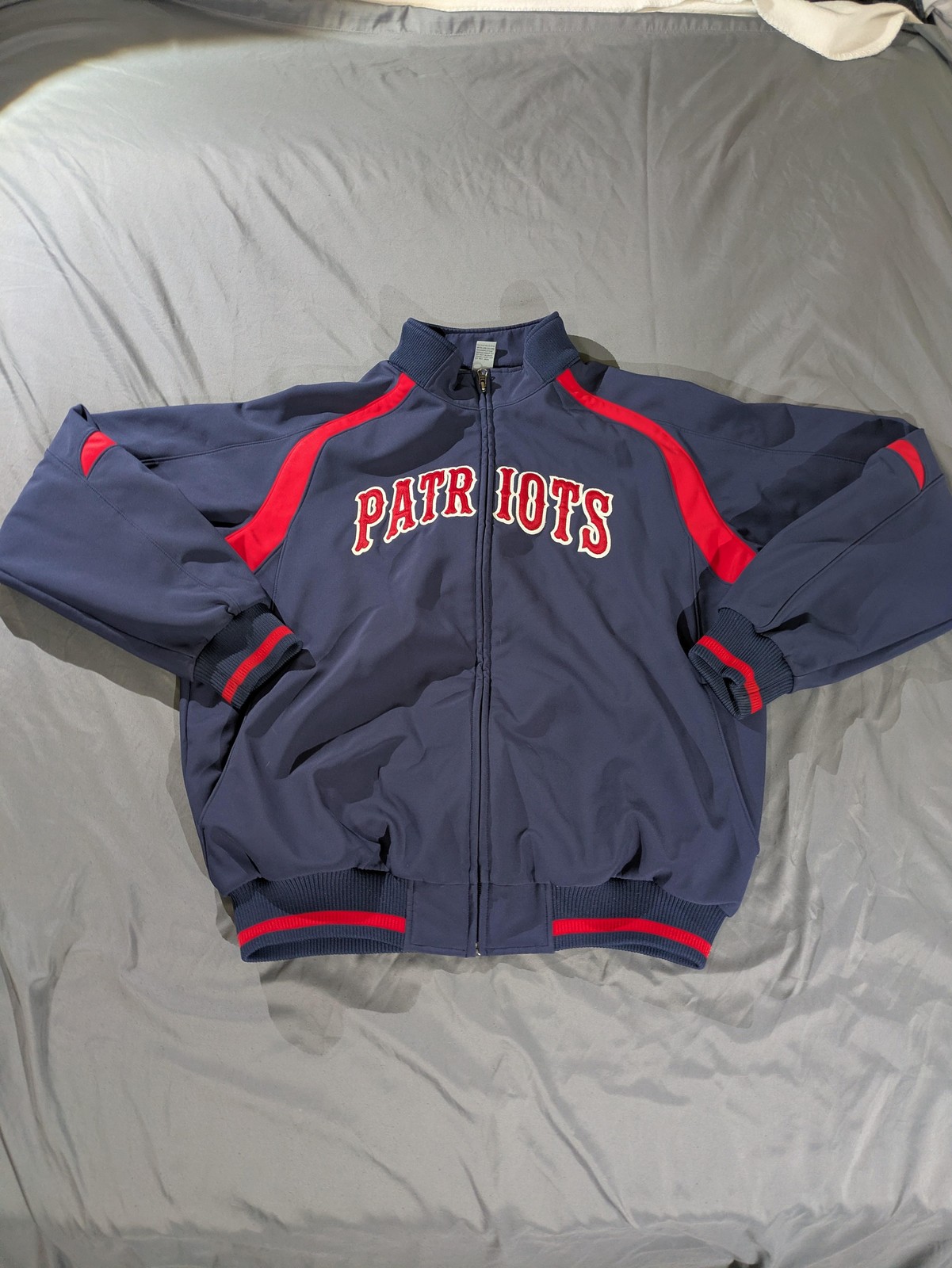 Patriots Jacket Mens Large Blue Red Full Zip Football Fleece Lined Tonix US Flag