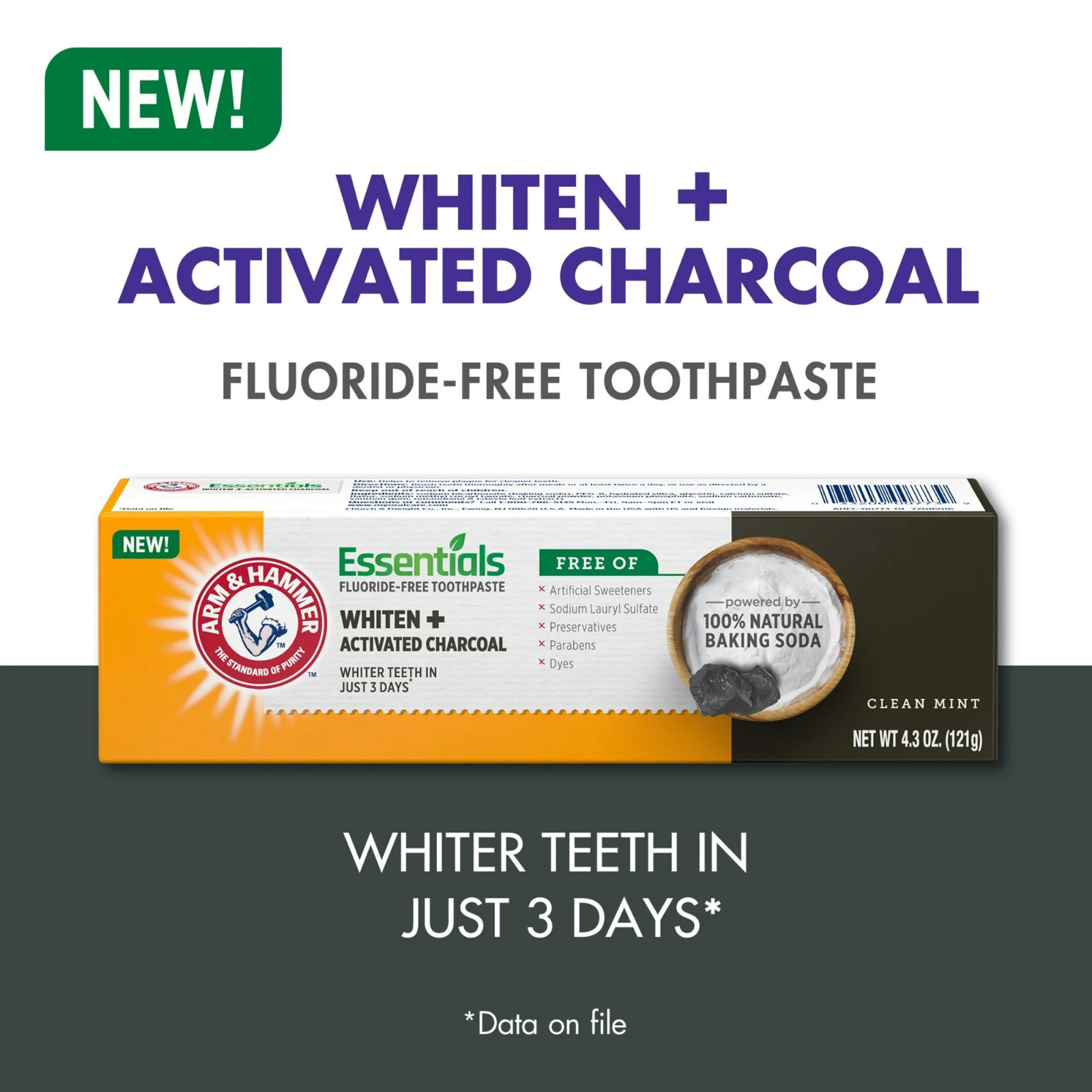 ARM & HAMMER Essentials Toothpaste, 4.3oz 4pk, Fluoride-Free, Clean Mint