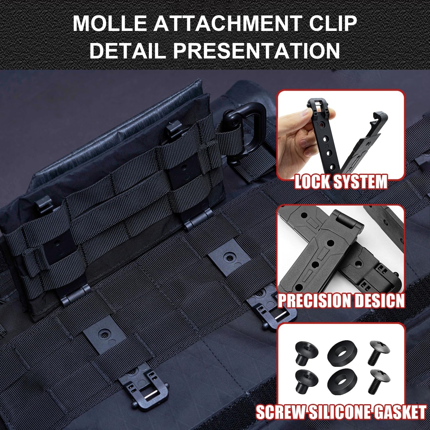 4 Pack Molle Clips, Molle Attachment Clips with Mounting Hardware for Vests, ...