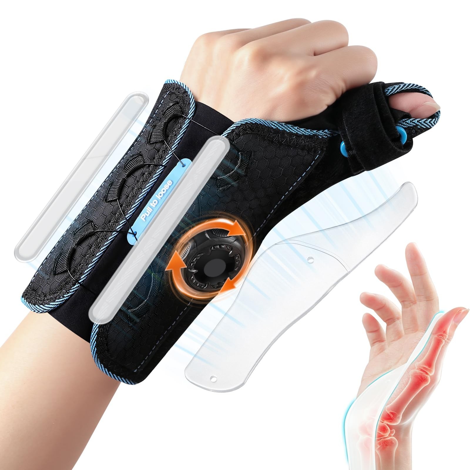 Carpal Tunnel Wrist Brace, Adjustable Knob Thumb Spica Splint Left Hand for T...