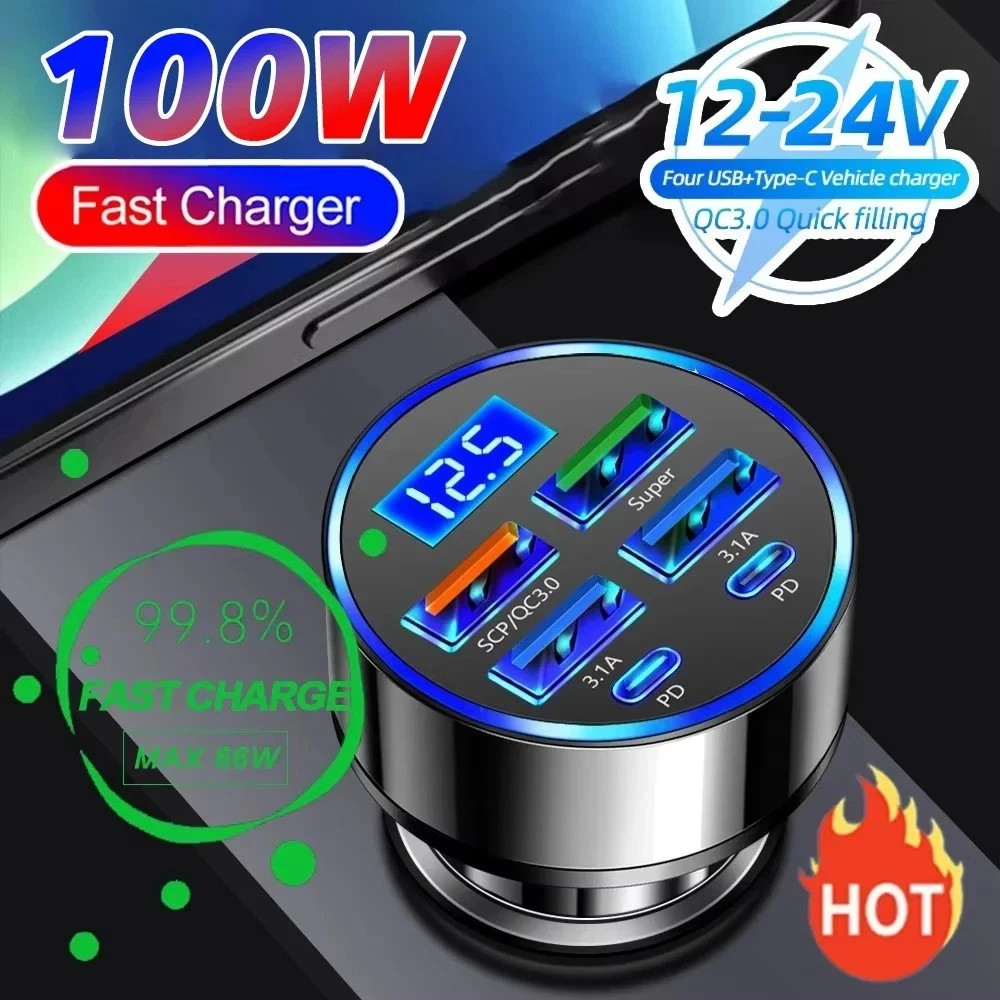 4 USB Port Super Fast Car Charger Adapter for iphone Samsung Andriod Phones