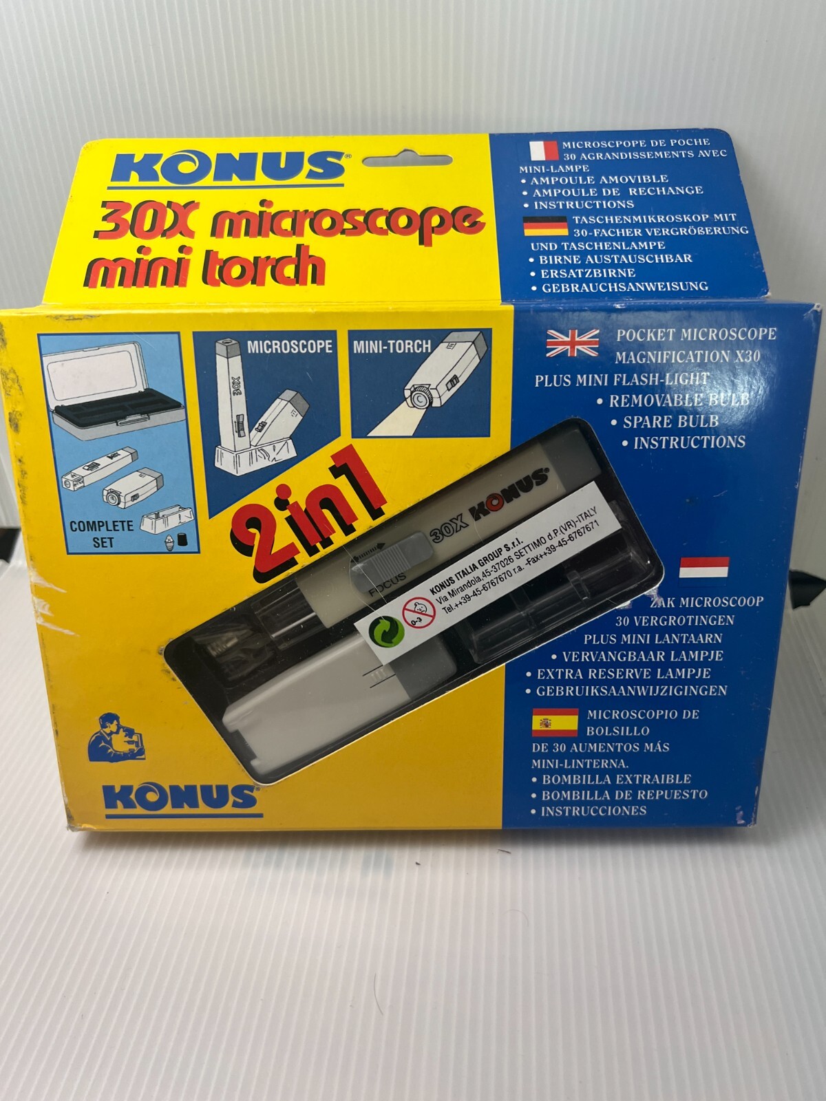 30X ILLUMINATED MICROSCOPE HAND HELD PORTABLE VINTAGE Konus W/ Case NIB