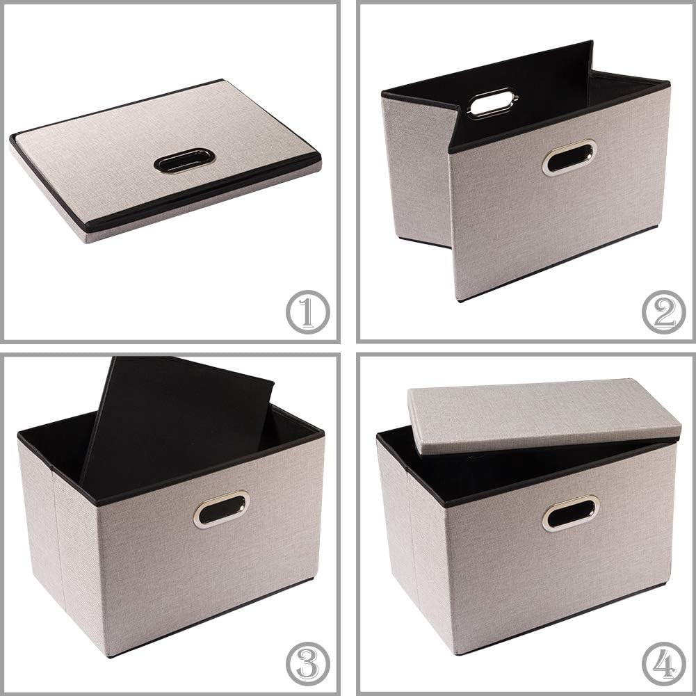 Large Foldable Storage Bins W/ Lids [3-Pack] linenFabric Decorative Storage