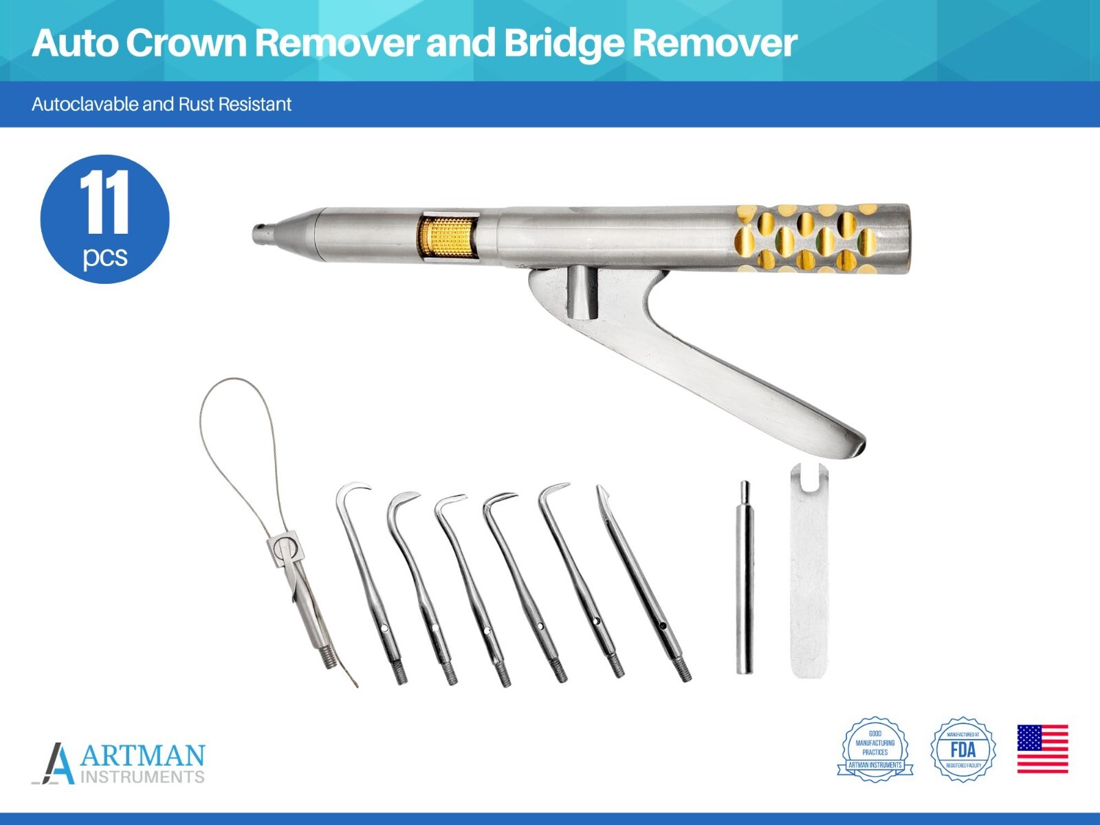 Dental Automatic Crown Remover Bridge Remover with 11 Pieces ARTMAN