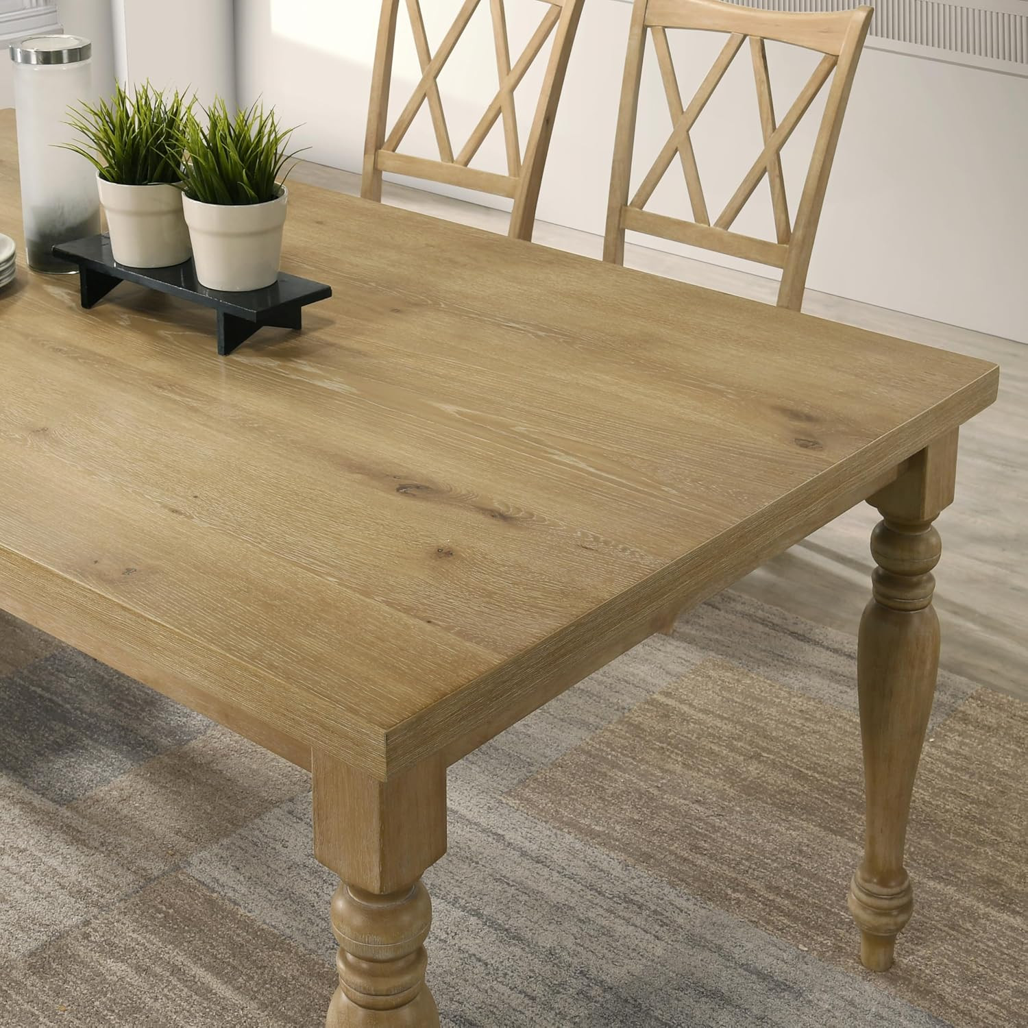 Verta 7-Piece Dining Table with 6 Cross Back Dining Chairs, Light Oak Finish