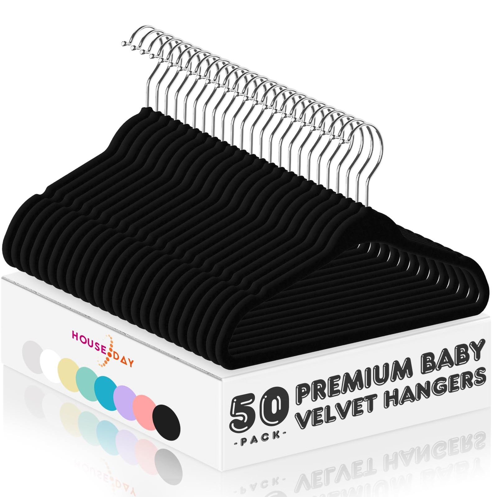 11 Inch Velvet Baby Hangers 50 Pack Black, Premium Kids Hangers for Children/...